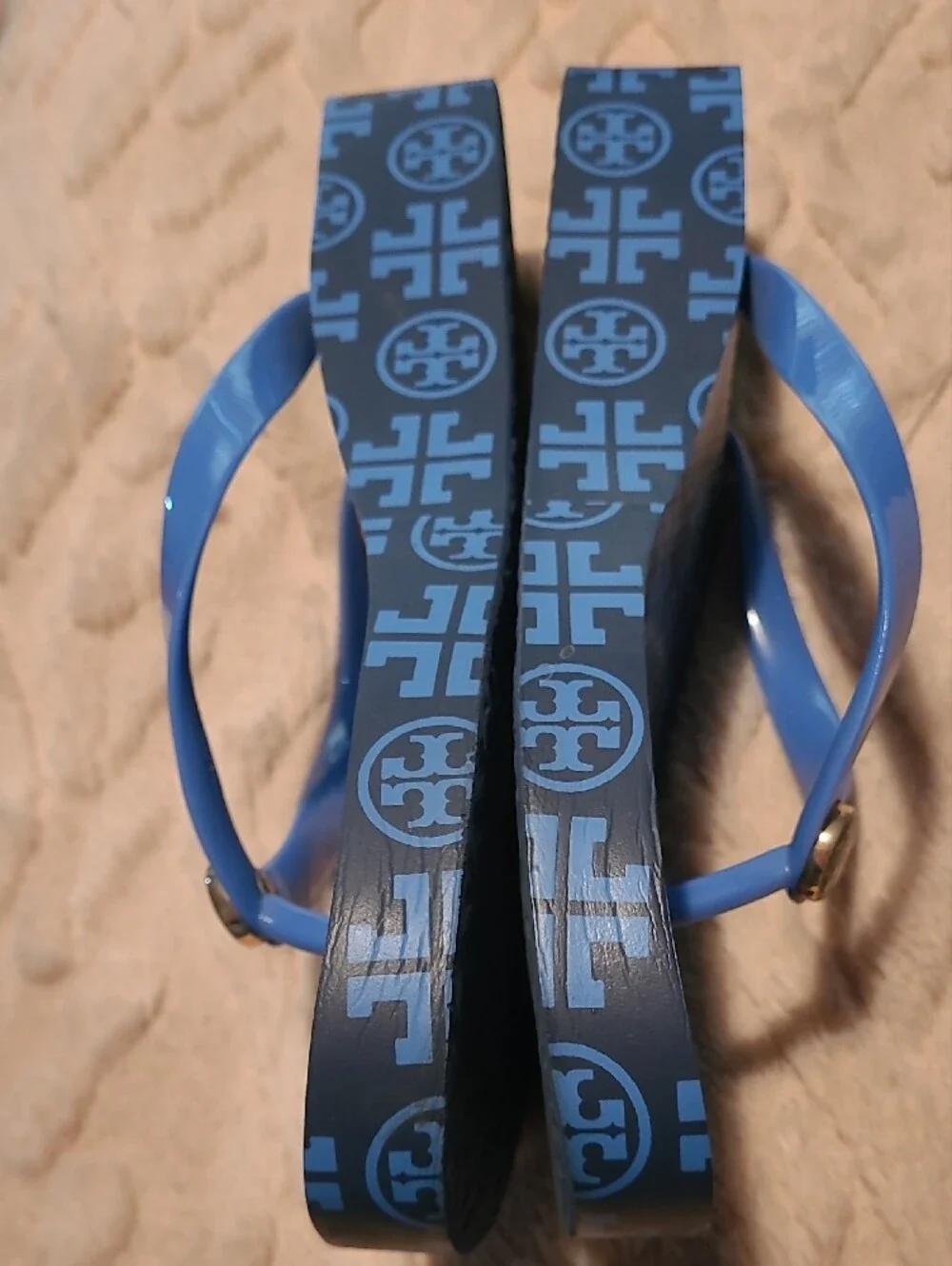 Tory Burch Blue Logo Flip Flops